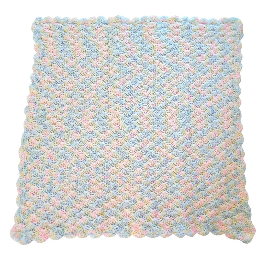 Handmade Crochet Baby Blanket Pastel Multicolor Soft Knit 30x33" Gift Nursery - Picture 4 of 10